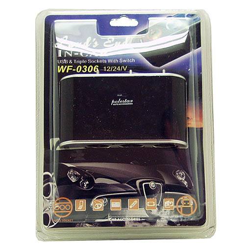 разветв прикур WF-0306 (3 вых.+3USB) авто с выкл.