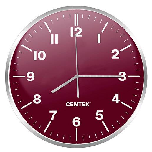 Часы CENTEK CT-7100 Red(пурпур+хром) настенные, d=30см, плав. ход, кварц