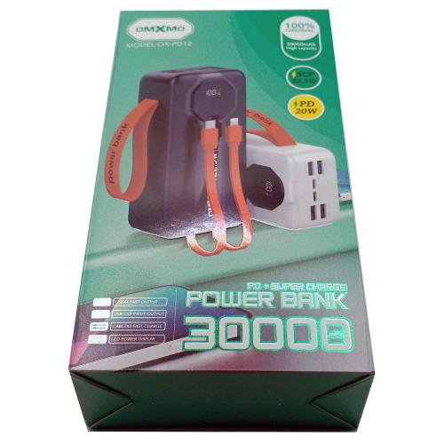 акк внешний Power Bank OMXMO OX-PD12 30000 mAh, LCD, 4USB, 2Type-C, IP+ 2кабеля, PD 20W