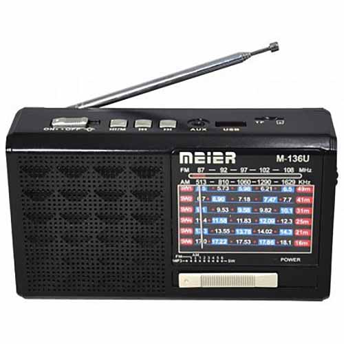 Радиоприемник MEIER M-U136 (FM,AM,SW1/2) SD,microSD,USB,фонарь