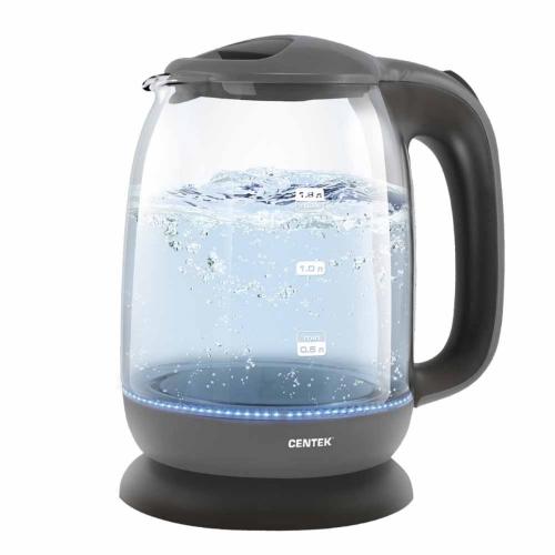 Чайник CENTEK CT-0034 (1,8л) 2200Вт термостойкое стекло внутр. LED подсветка, кнопка серый (grey)