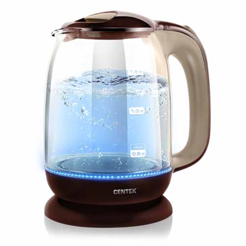 Чайник CENTEK CT-0034 (1,8л) 2200Вт термостойкое стекло внутр. LED подсветка, кнопка коричн.(coffe)